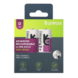 2 Акумулаторни батерии D Li-Ion Uniross 1.5V 5000 mAh + USB Type C