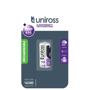 Акумулаторна батерия RCR123A Uniross Li-Ion - 3.7V 650 mAh 